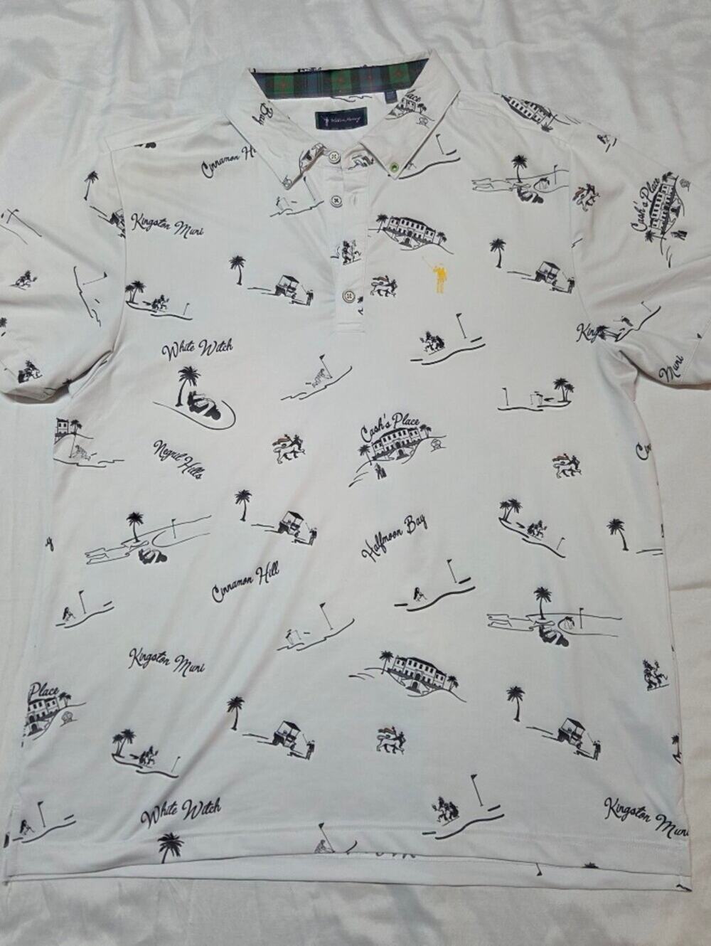 William Murray Golf White Polo with Black Nautical Sketch Print